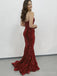 Mermaid Red Sequins Strapless Long Evening Prom Dresses, Custom Prom Dress, BGS0171
