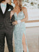 Elegant Sequin Spaghetti Straps Side Slit Long Evening Prom Dresses, Custom Prom Dress, BGS0178