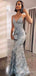 Gorgeous Silver Grey Mermaid Spaghetti Straps Appliques Long Evening Prom Dresses, Custom V-neck Prom Dress, BGS0179