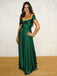 Off Shoulder Dark Green A-line Long Evening Prom Dresses, Custom Prom Dress, BGS0184