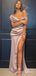 Morden One Shoulder Satin Side Slit Long Mermaid Evening Prom Dresses, Custom Prom Dress, BGS0185