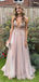 A-lin Spaghetti Straps Tulle Beaded Long Evening Prom Dresses, Custom V-neck Prom Dress, BGS0186