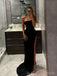 Simple Strapless Black Velvet Long Mermaid Evening Prom Dresses, Custom High Slit Prom Dress, BGS0188