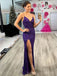 Unique Two Pieces Purple Organza Sequins Mermaid Long Evening Prom Dresses, Custom Side Slit  Prom Dress, BGS0189