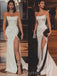 Simple Ivory Satin Strapless Bateau Long Mermaid Evening Prom Dresses, Custom High Slit Prom Dress, BGS0190