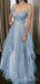 Spaghetti Straps A-line Tulle Long Evening Prom Dresses, Custom V-neck Prom Dress, BGS0193