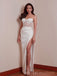 Simple Ivory Satin Sweetheart Long Mermaid Evening Prom Dresses, Custom High Slit Prom Dress, BGS0194