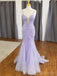 Spaghetti Straps Mermaid Lavender Tulle Appliques Long Evening Prom Dresses, Custom Prom Dress, BGS0199