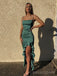 Green Satin Spaghetti Straps Mermaid  Long Evening Prom Dresses, Custom Side Slit Prom Dress, BGS0214
