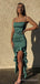 Green Satin Spaghetti Straps Mermaid  Long Evening Prom Dresses, Custom Side Slit Prom Dress, BGS0214