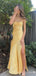 Simple Gold Satin Mermaid Sweet Heart Long Evening Prom Dresses, Custom Side Slit Prom Dress, BGS0219