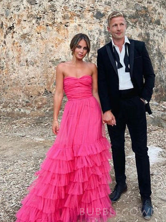 Sweet Heart A-lin Hot Pink Straps Long Evening Prom Dresses, Custom Prom Dress, BGS0220