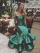 Unique Green Satin Mermaid Spaghetti Straps Long Evening Prom Dresses, Custom Prom Dress, BGS0221