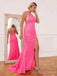 Popular Hot Pink Sequins Mermaid One Shoulder Long Evening Prom Dresses, Custom Side Slit Prom Dress, BGS0226