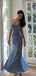 Dusty Blue Satin Mermaid Spaghetti Straps Long Evening Prom Dresses, Custom Prom Dresses, BGS0232