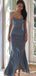Dusty Blue Satin Mermaid Spaghetti Straps Long Evening Prom Dresses, Custom Prom Dresses, BGS0232