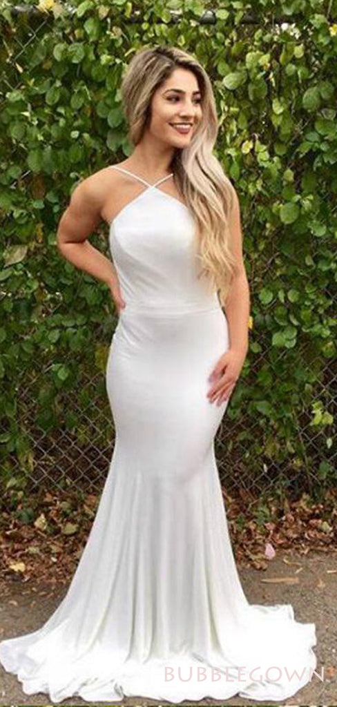 White Double FDY Mermaid Long Backless Evening Prom Dresses, Custom Prom Dresses, BGS0246