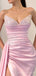 Pink Satin Beaded Strapless Mermaid Long Satin Evening Prom Dresses, Custom High Slit Prom Dresses, BGS1003
