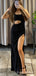 Bateau Spaghetti Straps Black Long Evening Prom Dresses, Custom Mermaid Prom Dress, BGS0124