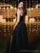 A-line Black Sparkly  Spaghetti Straps Long Evening Prom Dresses, Custom High Slit Prom Dress, BGS0126