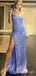 Spaghett Straps Mermaid Blue Sequins Long Evening Prom Dresses, Custom Prom Dress, BGS0131