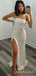Simple Mermaid White Sequins Strapless Long Evening Prom Dresses, Custom Prom Dress, BGS0134