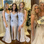 Spaghetti Straps Silver Sparkly Mermaid Long Mermaid Bridesmaid Dresses , BN1015