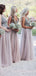 Sexy Deep V-neck Dusty Tulle Beaded Long A-line Bridesmaid Dresses , BN1026