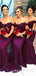Off Shoulder Purple Satin Appliques Long Mermaid Bridesmaid Dresses , BN1027