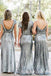 Column/Sheath Silver Grey Sequin Long Bridesmaid Dresses , BN1038