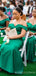 Off Shoulder Green Satin Mermaid Long Sweetheart  Bridesmaid Dresses , BN1044