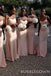 Spaghetti Straps Pink Satin Mermaid Long Sweetheart Bridesmaid Dresses , BN1045