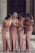 Mermaid Pink Satin Side Slit Long Bridesmaid Dresses , BN1065