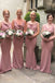Spaghetti Straps Dusty Pink Satin Cowl Neck Long Mermaid Bridesmaid Dresses , BN1073