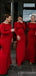 Long Sleeves Red Satin Long Mermaid Bridesmaid Dresses , BN1086