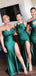 Emerald Satin Side Slit Long Mermaid Bridesmaid Dresses , BN1088