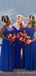 Royal Blue Satin Cheap Custom Long Bridesmaid Dresses , BN1097