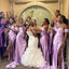 One Shoulder Short Sleeve Lilac Satin Side Slit Long Custom Bridesmaid Dresses , BN1295