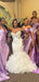 One Shoulder Short Sleeve Lilac Satin Side Slit Long Custom Bridesmaid Dresses , BN1295