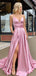 A-Line Spaghetti Straps Side Long Evening Prom Dresses, MR7021