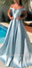Simple Off-shoulder Custom A-Line Satin Long Evening Prom Dresses, MR7033