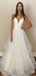 Sexy Affordable Backless V Neck White Long Evening Prom Dresses, Cheap Wedding Dresses, MR7070