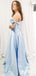 Off Shoulder A-Line Blue Long Evening Prom Dresses, MR7071