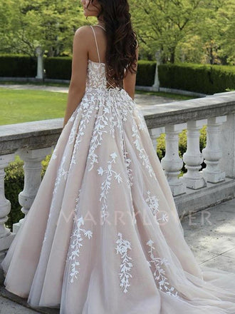 Sex Backless Lace Embroidery Long Evening Prom Dresses, Cheap Tulle Sweet Prom Dresses, MR7077