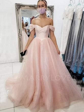Off Shoulder A-Line Pink Long Evening Prom Dresses, Cheap Prom Dresses, MR7102