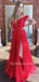Off Shoulder Deep V Neck Red Chiffon Cheap Long Evening Prom Dresses, MR7119