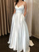 Sex A-Line Satin V Neckline Long White Backless Evening Prom Dresses, Long Party prom dresses, MR7128
