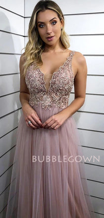 Deep V Neck Grey Purple Long Backless Evening Prom Dresses, Cheap Sweet Prom Dresses, MR7134