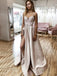 A-Line Satin Side Slit Long Evening Prom Dresses, Long Party prom dresses, MR7144