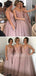 V Neck A-Line Lace Satin Long Evening Prom Dresses, MR7196